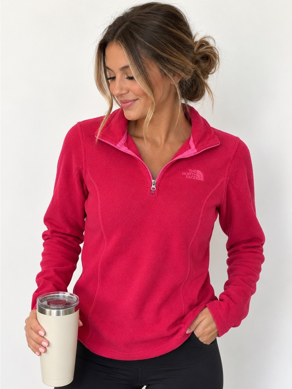 North Face Hot Pink Fleece Quarter Zip Pullover Gorpcore Hiking Athleisure XS